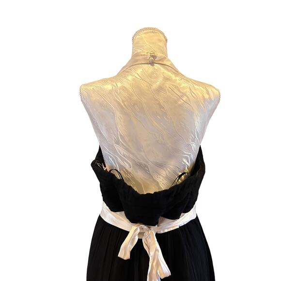 Vintage Black White Silk Chiffon Dress Womens Sz Large Y2K Babydoll Formal Noir - Picture 13 of 16
